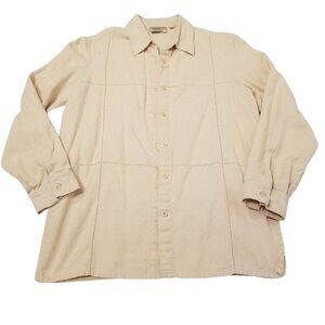 Vintage Cotton/Linen Blend Beige Button up Women Top Long Sleeve Small Haggar
